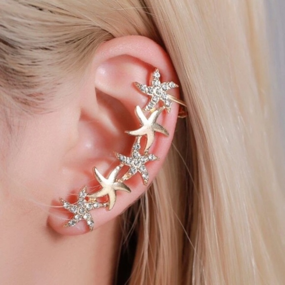 NEW 2-PC Zircon and Gold-Tone Starfish Ear Cuff (Chic Fashion Jewelry Earrings) - Picture 5 of 5